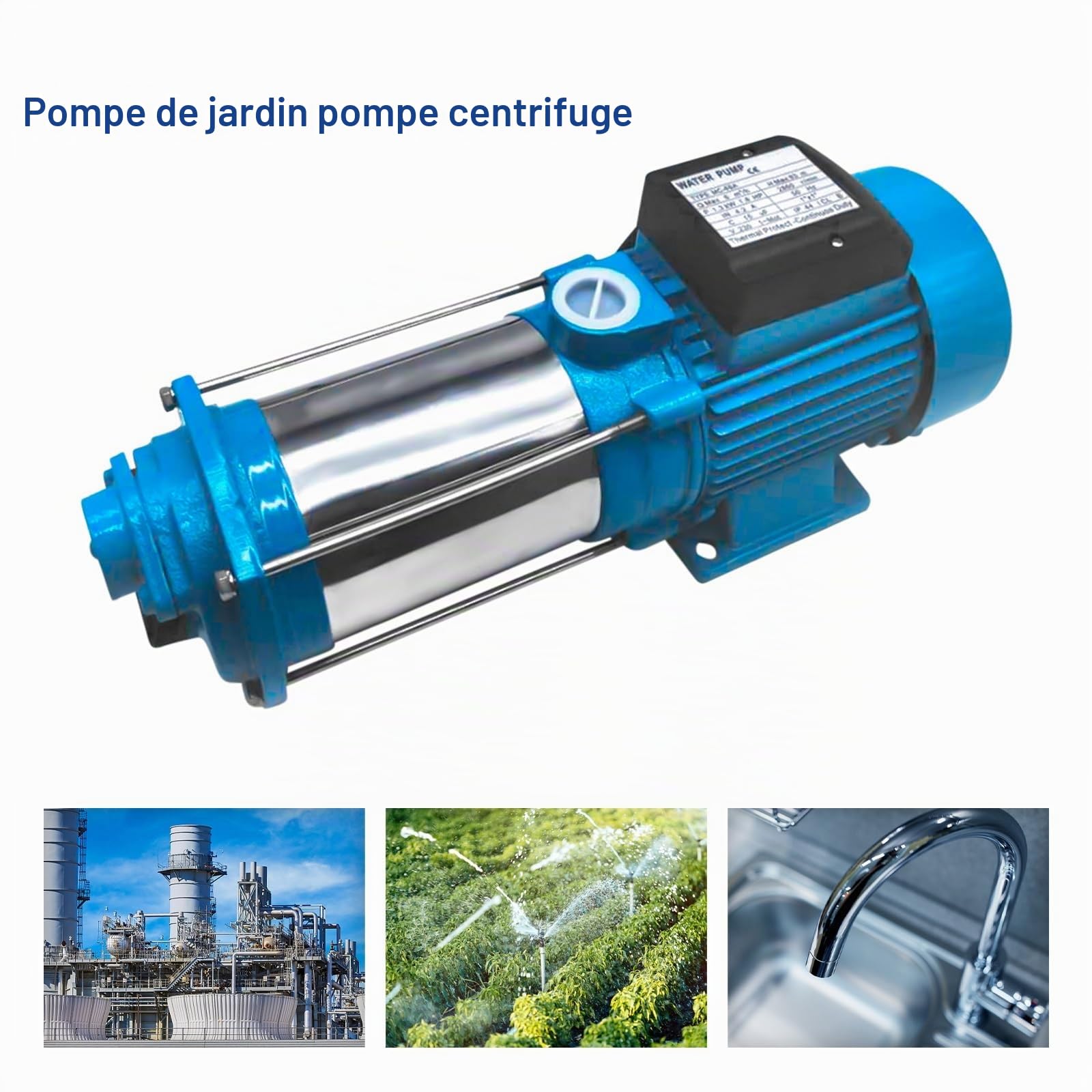 Pompe centrifuge puissante 2500 W, pompe d'arrosage pour jardin, pompe à jet avec pressostat, pompe pression, 4000 l/h, 110 m, acier inoxydable