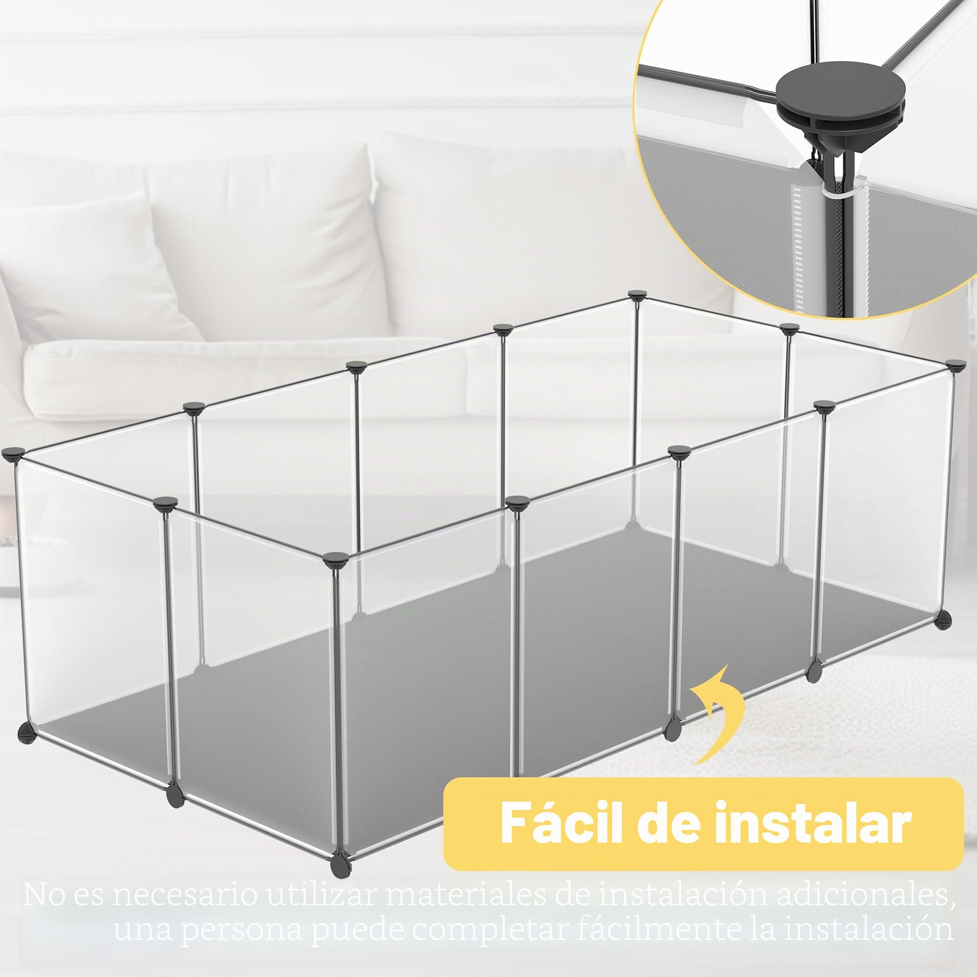 UISEBRT Recinto con placas de suelo y alfombra impermeable, juego de 12 piezas, corral modular, 143×73×46 cm – para animales pequeños y cachorros, caja para perros, jaula para conejos, recinto para