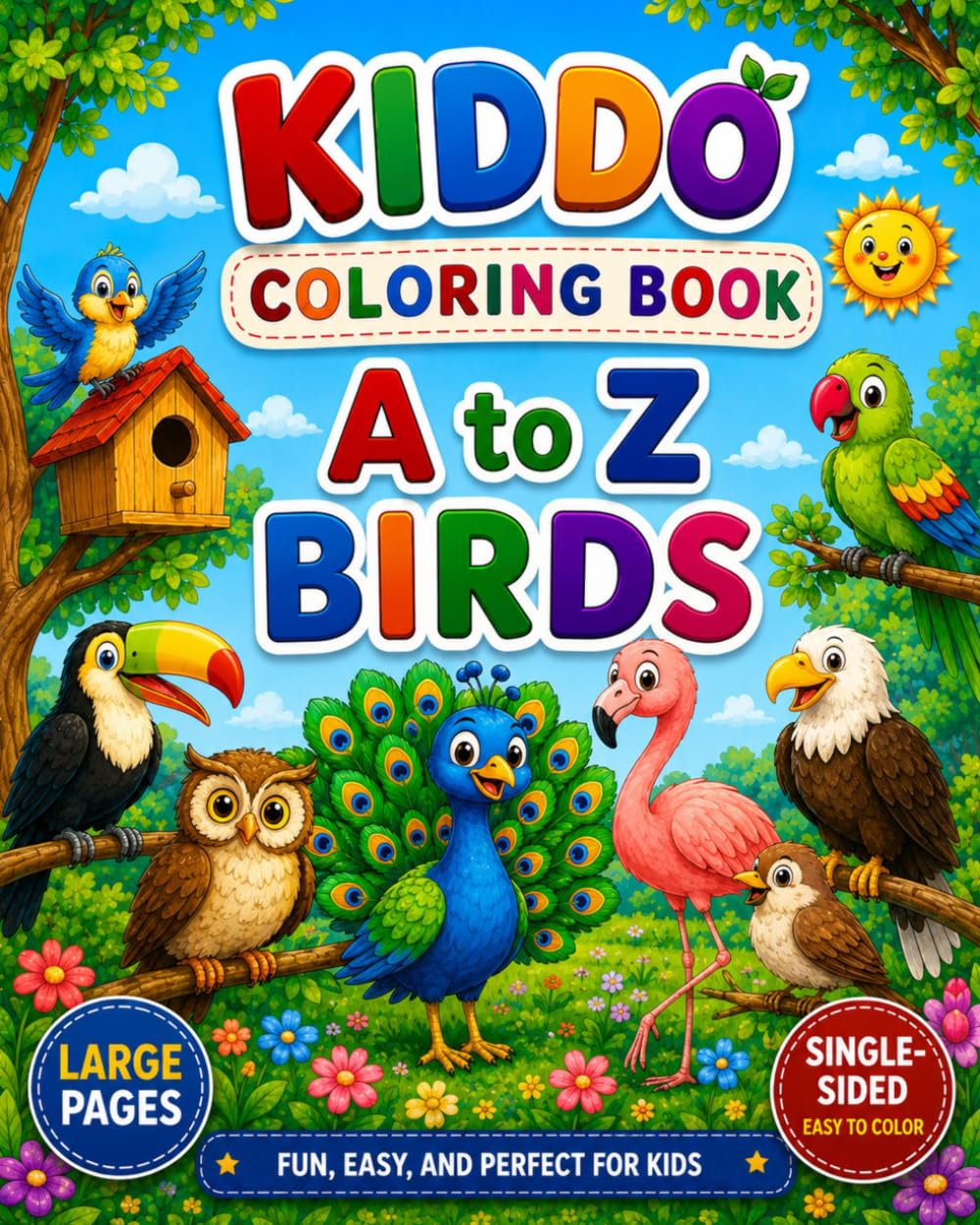 A to Z Birds Coloring Book for Kids Ages 3-8: ABC Easy Bird Coloring Pages for Toddlers and Kids | Fun Alphabet Learning Book with Simple Bird Designs (KIDDO A to Z Coloring Books)