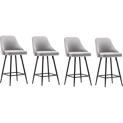 BTEXPERT Premium upholstered Dining 25" High Back Stool Bar Chairs, Set of 4 Pack Gray Velvet (5122-4)
