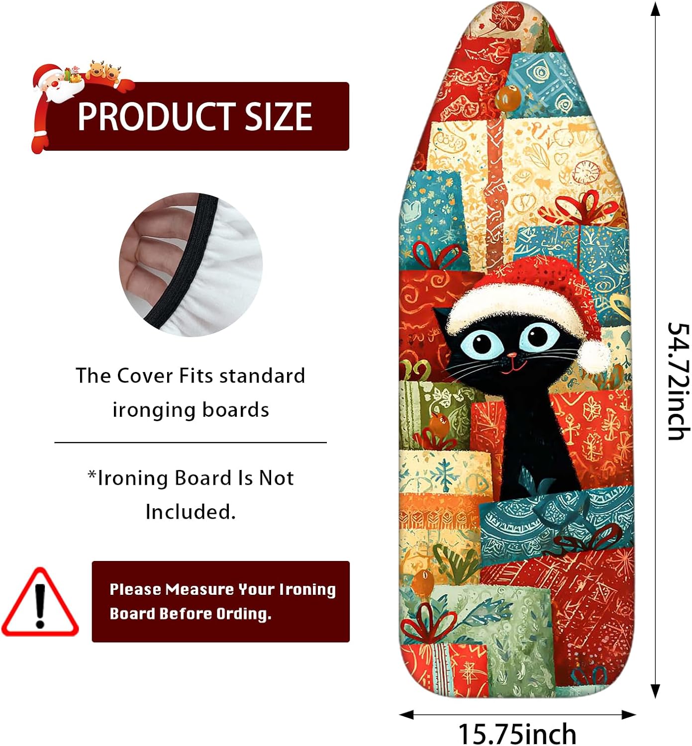 Nuxovilar Winter Black Cat Ironing Board Cover 15x54 Polyester