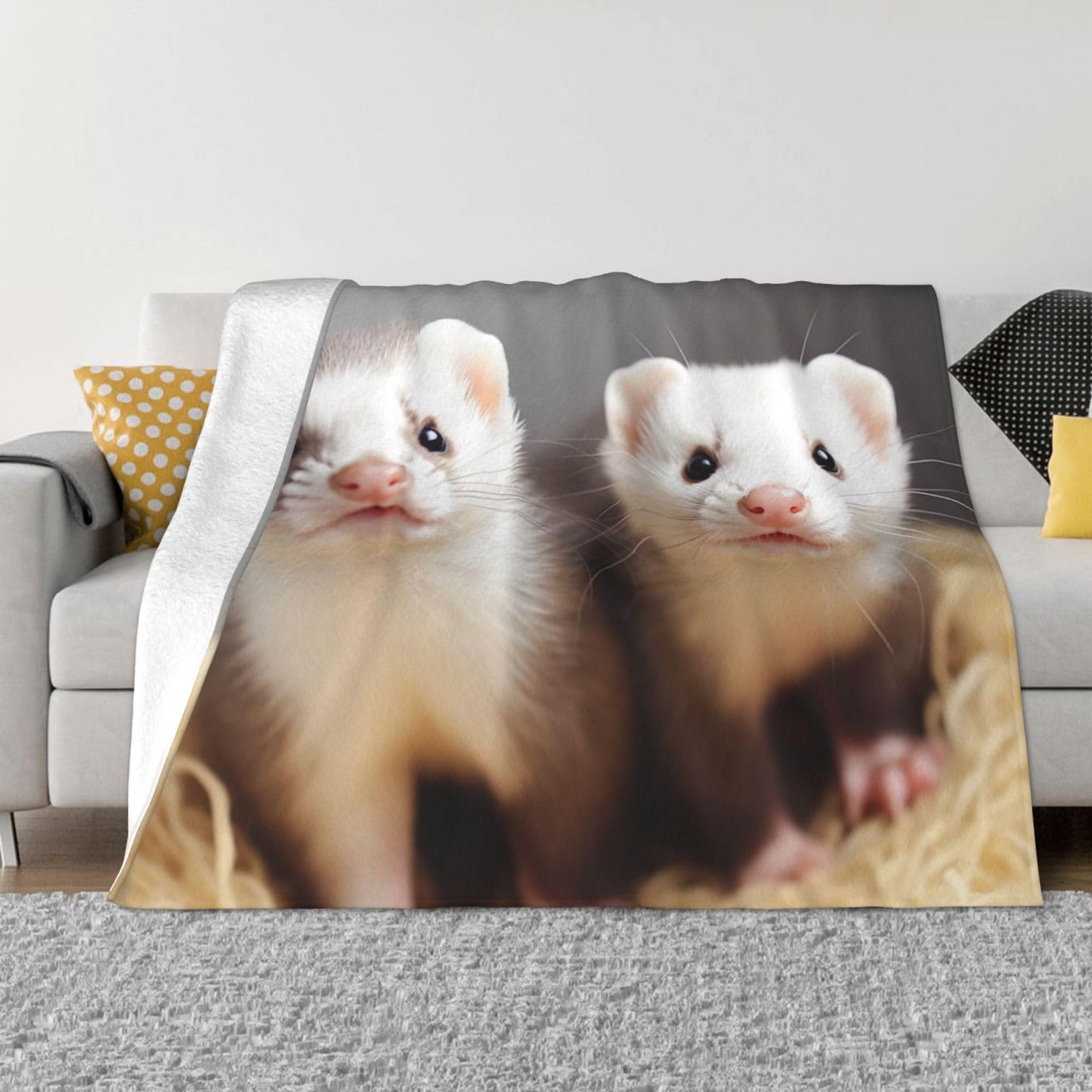 Fodpand Black Ferrets Flannel Blanket 80"X60" - Ultra-Soft Lightweight Throw Blanket For Bed, Sofa, And Couch - Luxury Air Conditioning Blankets - Cozy Warm Blankets For All Seasons