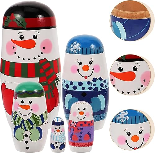 Miniatura 8 de Muñecas de anidación, muñecas de anidación rusas de Navidad Matryoshka juego de apilamiento de madera, 5 piezas hechas a mano muñecas apilables de