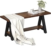 EXOTICA 43" Rustic Farmhouse Industrial Entryway Bench - Wood & Metal Shoe Storage for Living Room, Dining