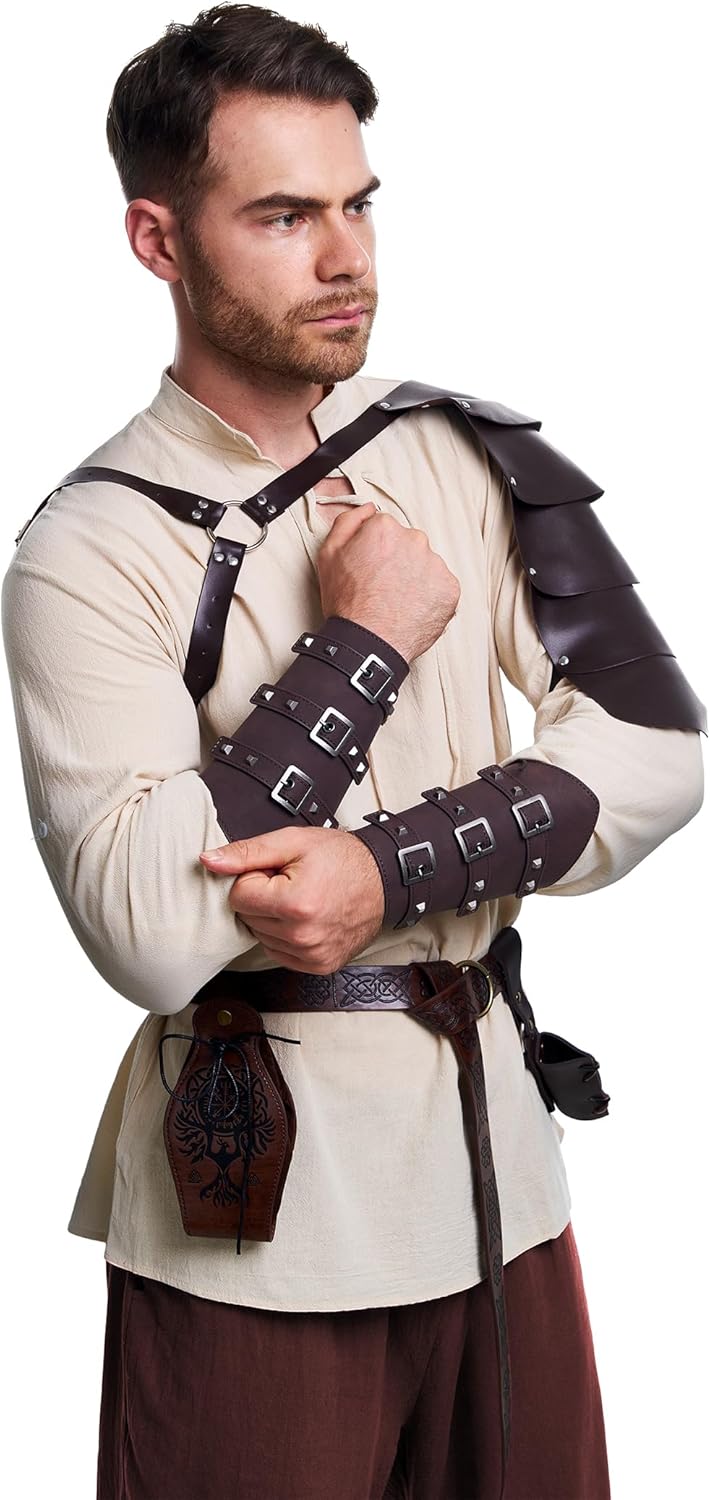 8 Pcs Men's Renaissance Costume Halloween Medieval Pirate Shirt Pant Viking Costume Accessories Set - Image 4