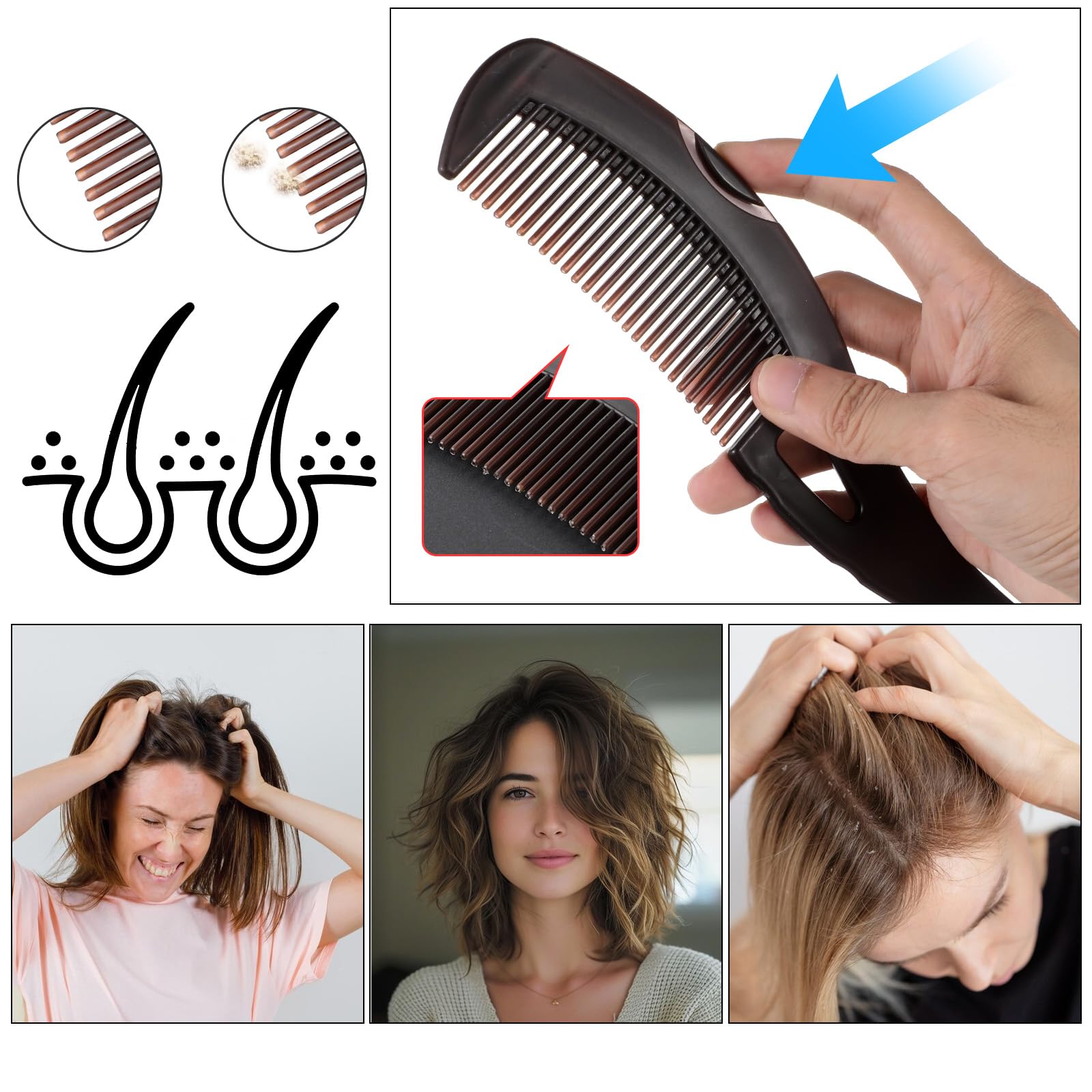 Tyqour 3-in-1 Scalp Care Comb, Dandruff Removal & Psoriasis Relief, Stainless Steel Fine Tooth Comb - Image 3
