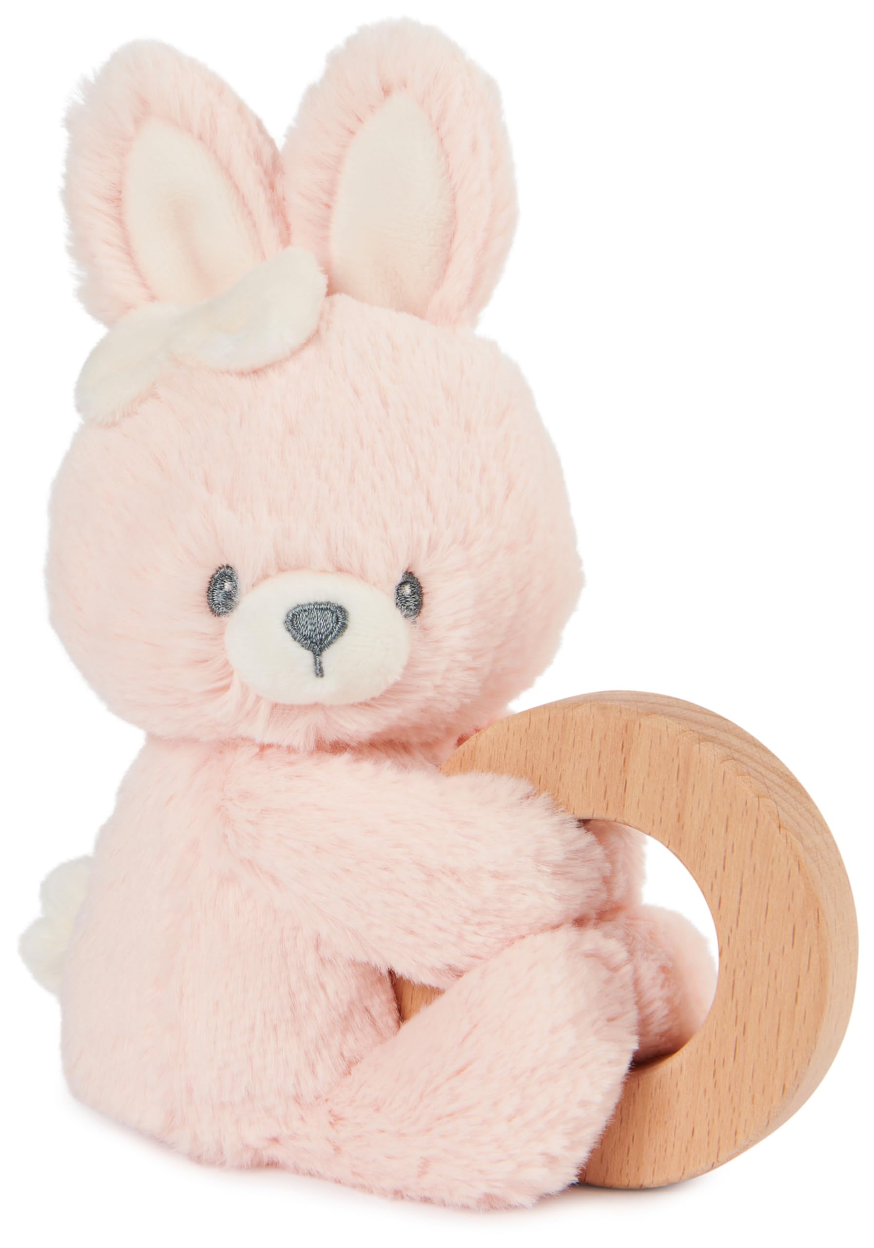 GUND Baby Nachhaltige Hasenringrassel - Stofftier Plüsch aus 100% recycelten Plüschmaterialien - Holzrassel für Babys und Neugeborene - Rosa - 25,4 cm