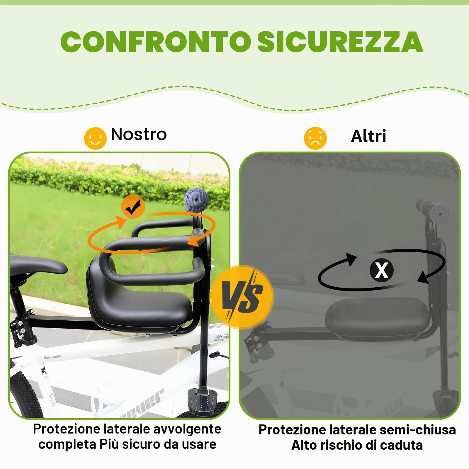 ZUKKA Seggiolino anteriore per bicicletta, portata fino a 25 kg/55 pound per bambini, sedile anteriore per biciclette, sella per bambini con pedali, supporto per bici da corsa e mountain bike