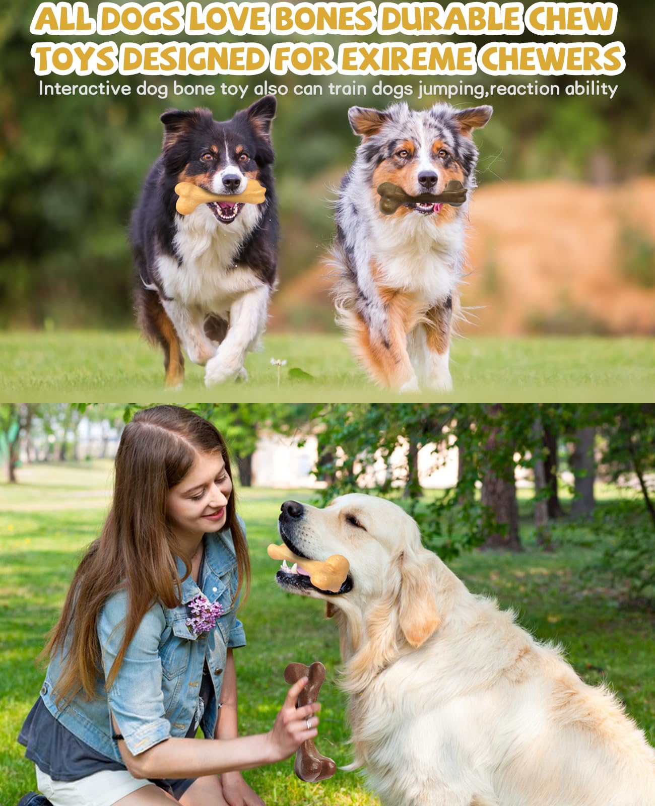 Giocattoli da masticare per cani aggressivi, ossa di cane in nylon, giocattoli indistruttibili per cani, giocattoli per dentizione per cuccioli di taglia media e grande, ottimo regalo per cani,