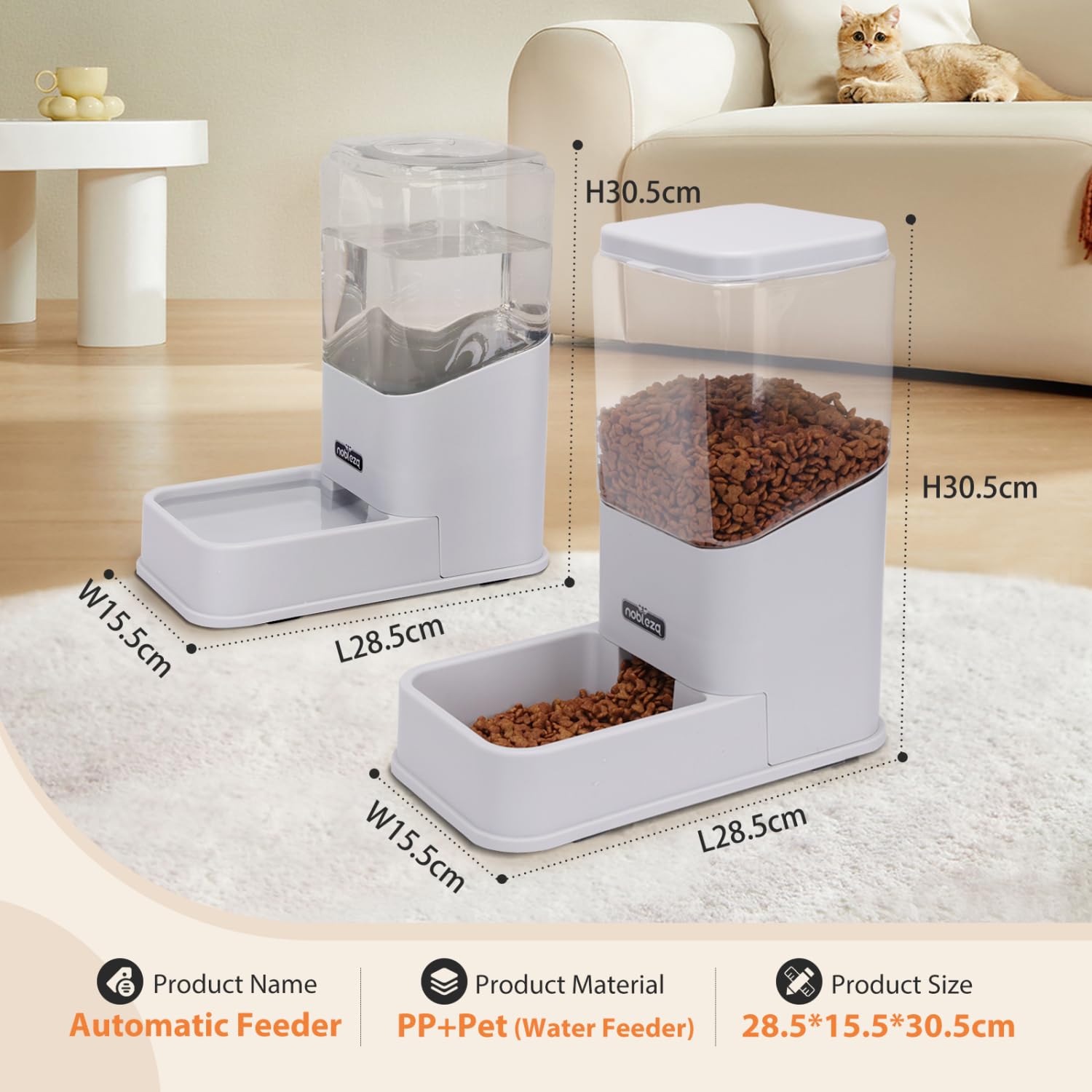 Nobleza Comedero Automático y Bebedero Gatos Perros， Dispensador Comida Gatos y Perros 3.8 L， para Perros y Gatos pequeños y medianos， Pack 2 Unidades