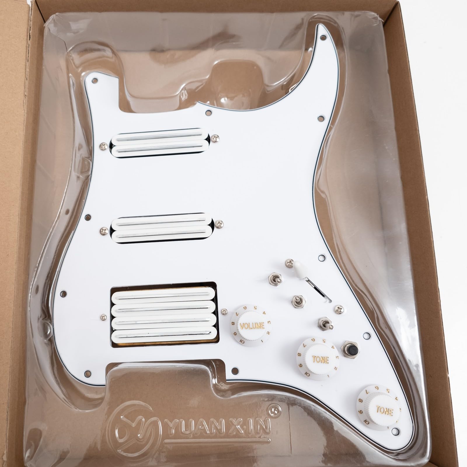 HSS Guitar Prewired Loaded Pickguard for Fender Strat-Style Electric Guitar, Humbucker and Single-Coil Pickup Set with Coil Split Switches, 5-Way Selector and 1V2T Controls