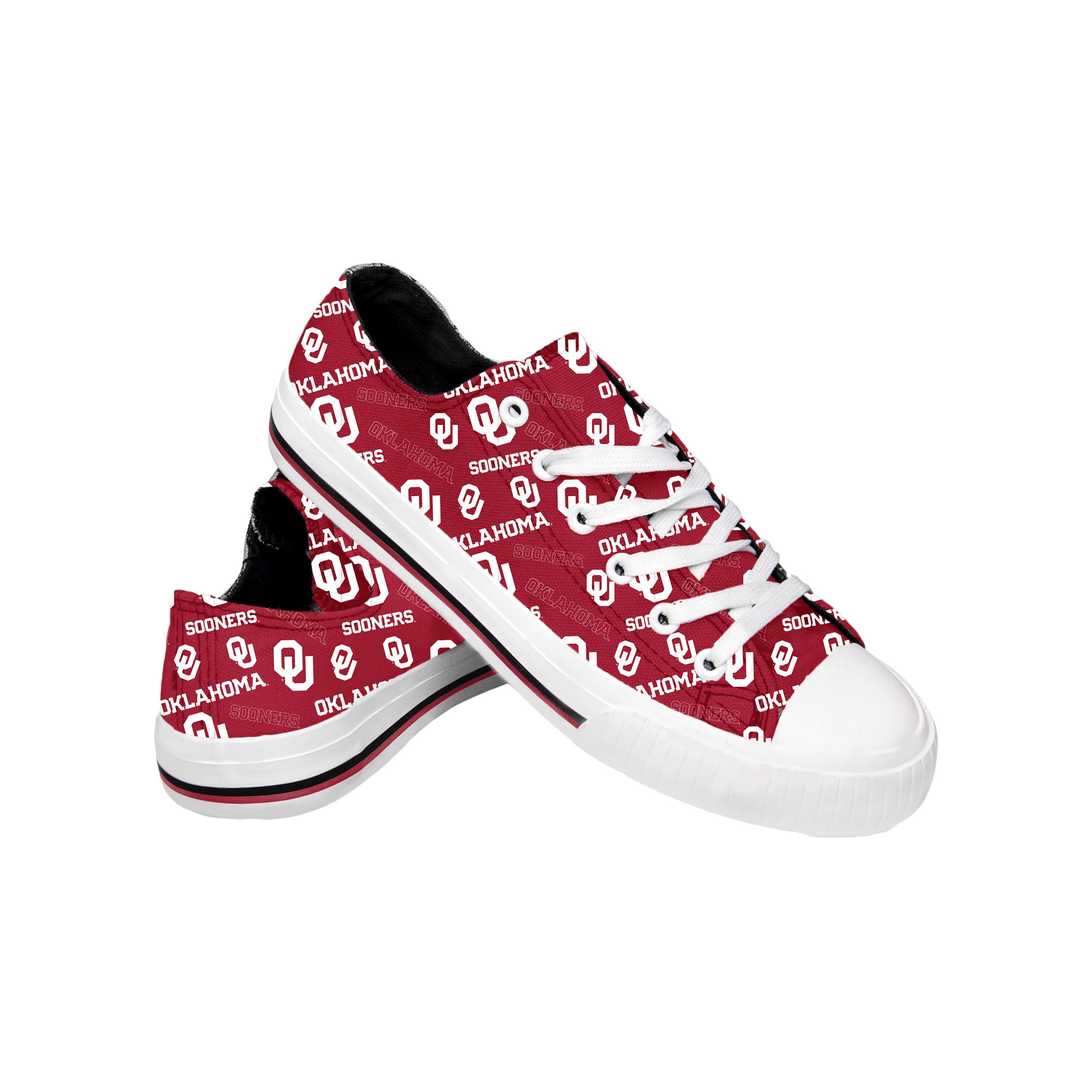 FOCO Oklahoma Sooners NCAA Womens Low Top Repeat Print Canvas Shoes - 8