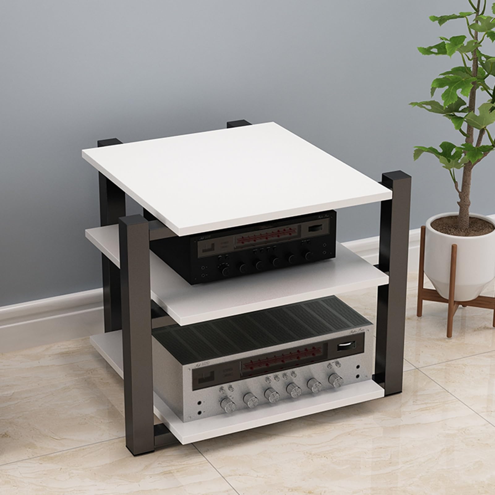 Meuble audio blanc moderne de 65 cm pour platine vinyle et composants