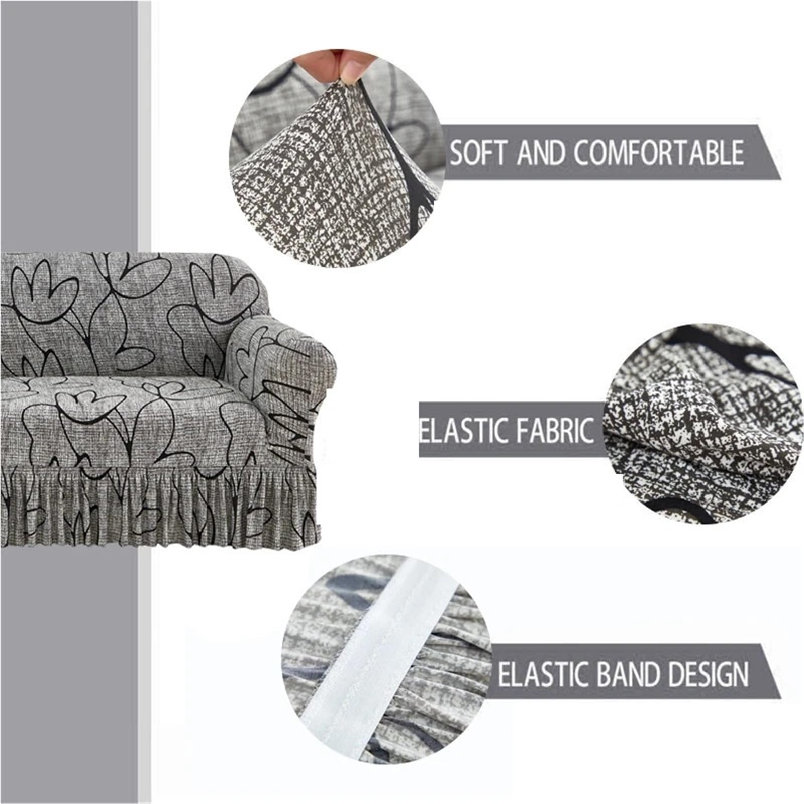Printed Ruffled Skirt Sofa Covers for Living Room Stretch Couch Cover Furniture Protector Easy Fitted Washable Gonna copertura divano(Color 31,3-seater 190-230cm)