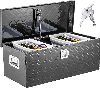 Upgraded Widest 36 Inch Aluminum Truck Tool Box With Side Handle And Lock keys,Black Coating Truck Bed Storage Box With 2 Trays,All-Weather Use,US General Tool Box For Truck,Pickup,RV,36"LX15"Wx15"H