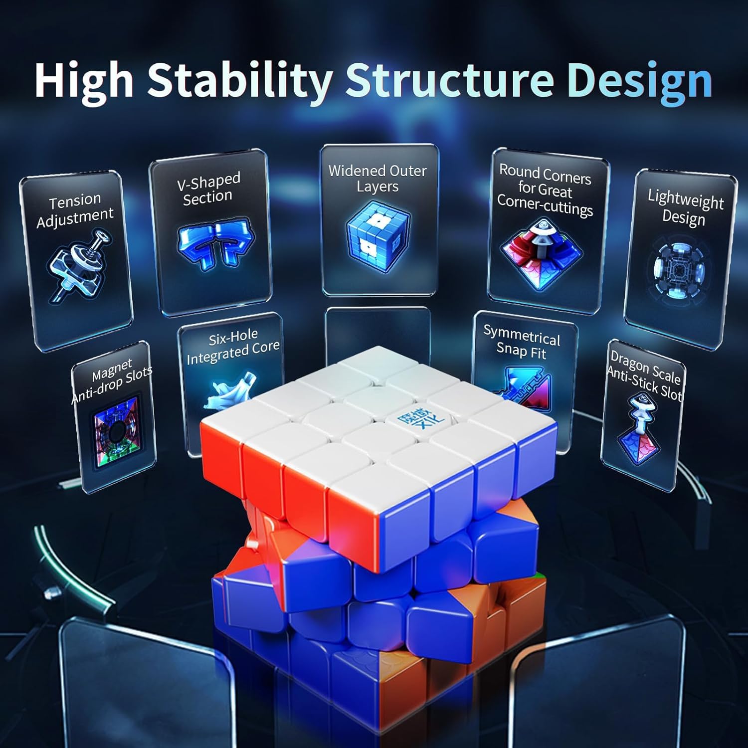 Moyu Aosu V7 Single Track Magnetic Speed Cube 4x4 Stickerless,Puzzle Cube 4x4x4, Anti-Stick Design Adjustable Elasticity,96 Magnets