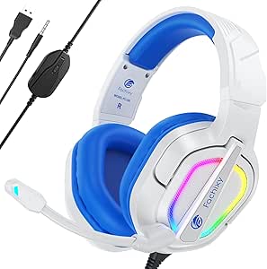 Awinnasey Draadloze gaming headset voor PS4, PS5, PC, Mac, Switch, 2,4 GHz gaming hoofdtelefoon met ruisonderdrukking en RGB licht, Bluetooth hoofdtelefoon met kabel 3,5 mm, wit blauw Awinnasey Draadloze gaming headset voor PS4, PS5, PC, Mac, Switch, 2,4 GHz gaming hoofdtelefoon met ruisonderdrukking en RGB licht, Bluetooth hoofdtelefoon met kabel 3,5 mm, wit blauw