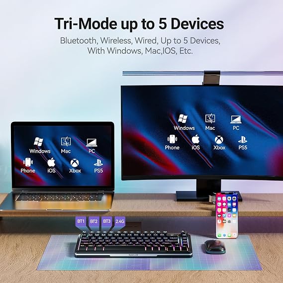 Redragon K708 Wireless Mechanical Keyboard with Screen, Volume Knob & Pre-Lubed Switches - Tri-Mode (Bluetooth/2.4G/USB-C) RGB Gasket Gaming Keyboard, Hot Swappable, 4000mAh Battery for PC, Mac, etc.