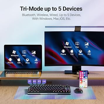 Redragon K708 Wireless Mechanical Keyboard with Screen, Volume Knob & Pre-Lubed Switches - Tri-Mode (Bluetooth/2.4G/USB-C) RGB Gasket Gaming Keyboard, Hot Swappable, 4000mAh Battery for PC, Mac, etc.
