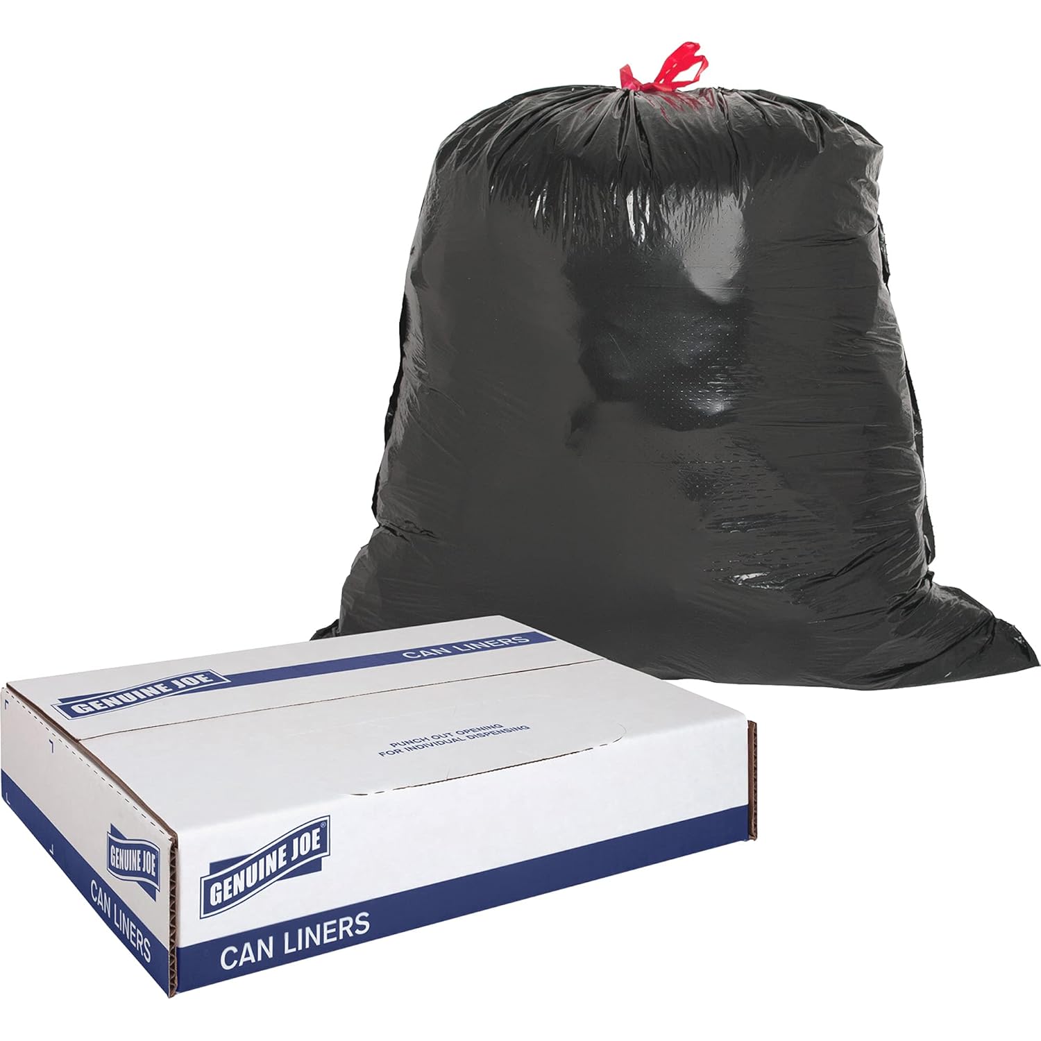 Genuine Joe GJO01230 Expandable Drawstring Trash Can Liner, 30 Gallon Capacity, 32" Width x 30" Height x 1.05 mil Thickness, Black (Box of 42)