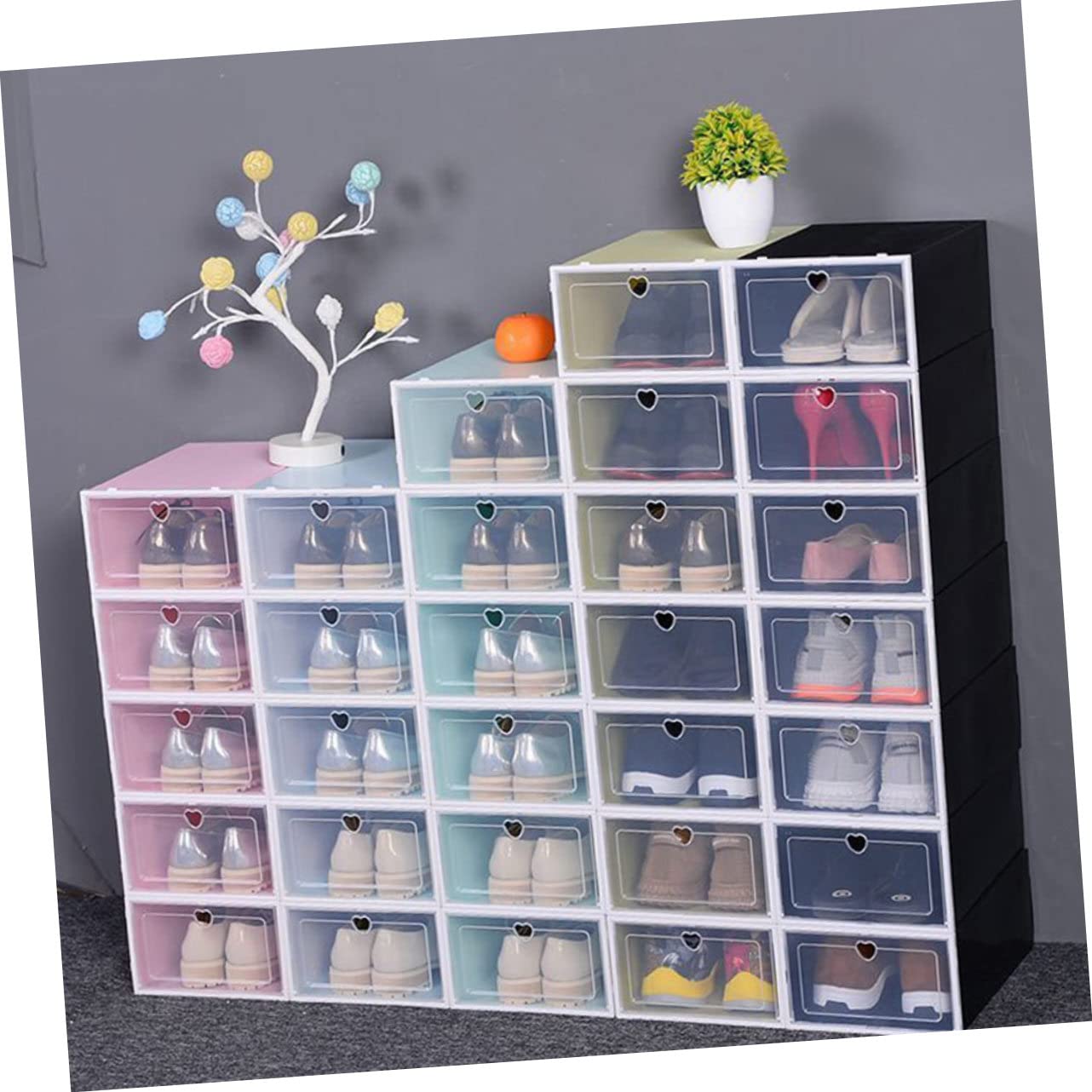 Garneck Scatola per Scarpe Trasparente in Plastica, 4 Pezzi | Struttura a Cassetto e Apertura a Conchiglia, Facile da Pulire, e Capienza Ampia
