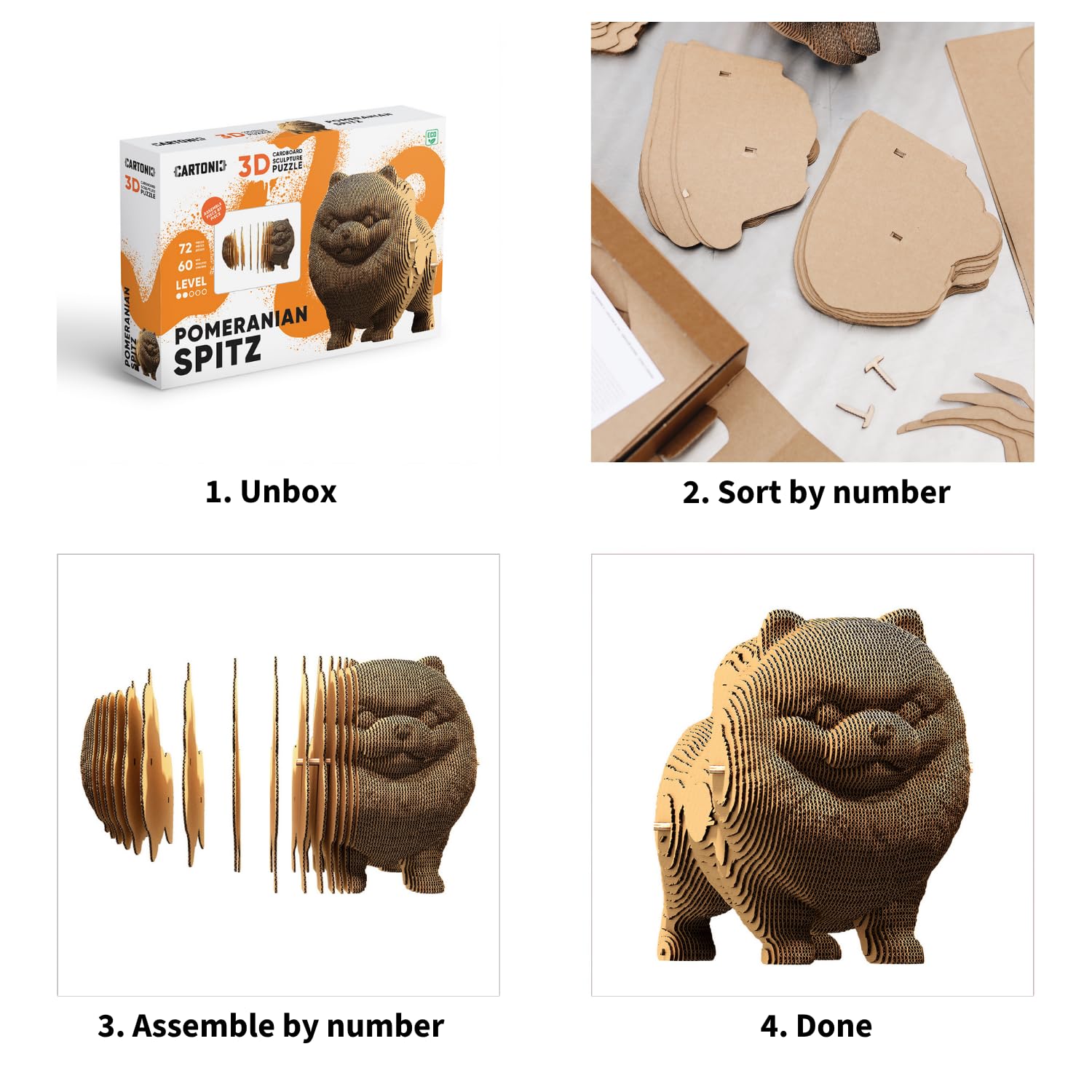 CARTONIC 3D-Puzzle – Zwergspitz – 72 Teile Aus Karton, Laserpräzise, Ohne Klebstoff – Für Alle Altersgruppen