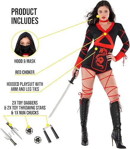 Miniatura 2 de Morph Disfraz de ninja dragón para mujer, disfraz de ninja para mujer, disfraces de Halloween para