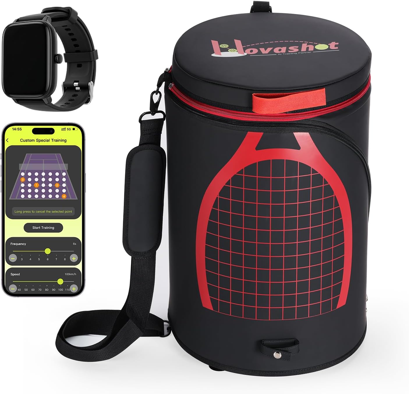 Portable Tennis Ball Machine(16.5Lbs), App-Contolled&Voice-Controlled Tennis Ball Launcher,130-Ball Capacity, 10000+ Drill Combinations,Max 75mph,4H Battery, Training Courses for All Skill Levels