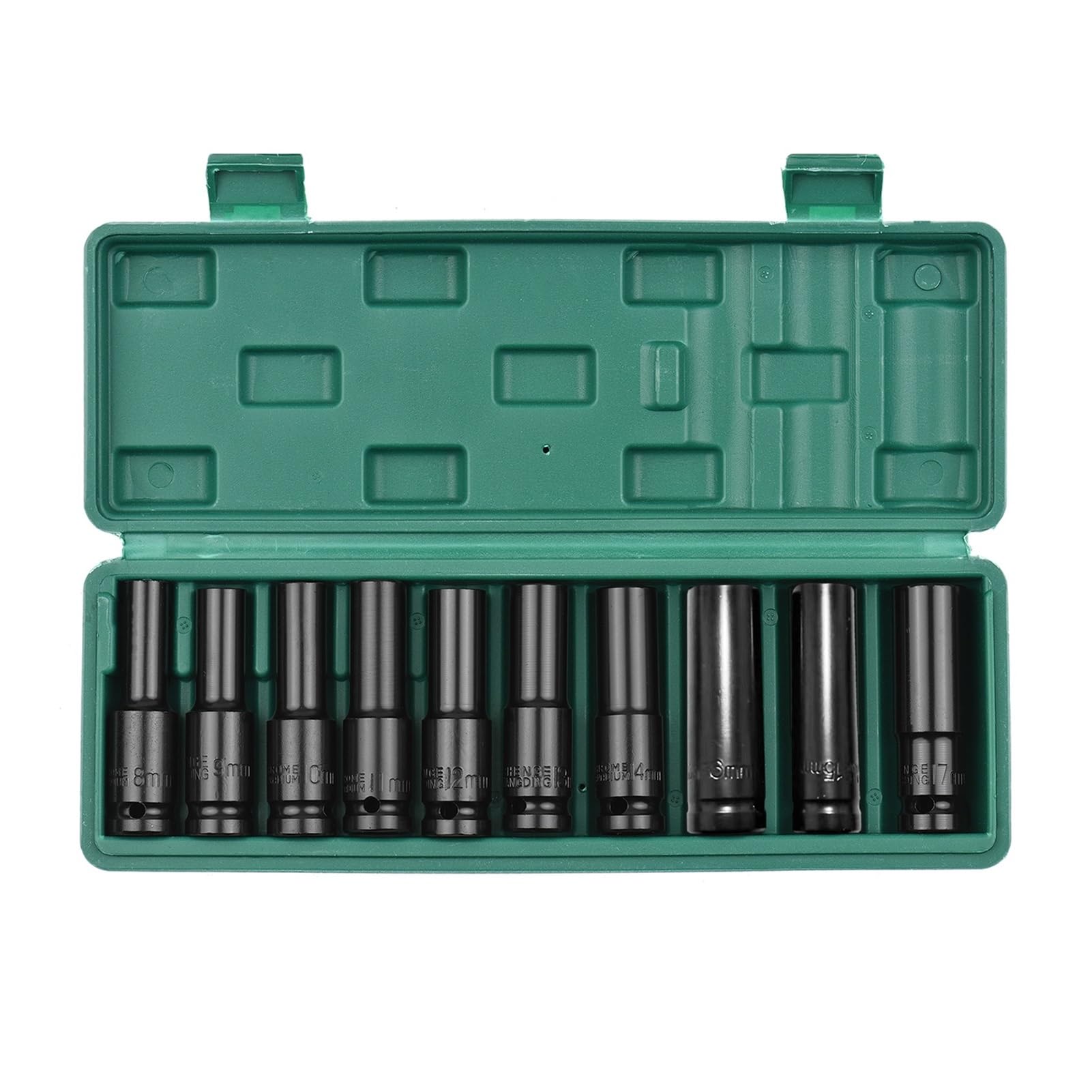 Juego de llaves de impacto de 6 puntos con accionamiento de 1/2 pulgadas, 10 piezas de tamaños métricos, juego de llaves de impacto de acero al carbono de 10-24mm con caja dura de almacenamiento ( Col