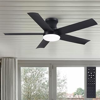 42 Inch Black Low Profile Ceiling Fans with Lights and Remote, Flush Mount