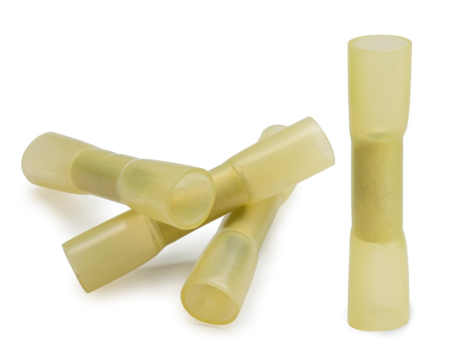 100 PCS Polyolefin Heat Shrink Yellow Butt Connector, 12-10 Gauge, Waterproof Crimping Terminal for Marine and Automotive Use