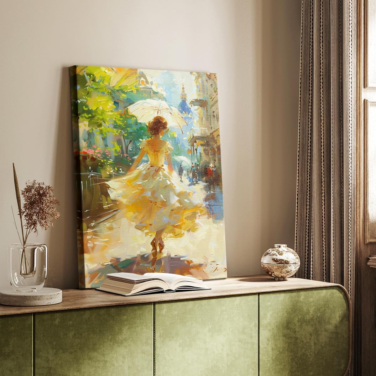 Renditions Gallery Canvas Artwork Home Decor Woman in Gorgeous Dress Walking in Town Abstract Wall Paintings for Bedroom Office Kitchen - 8" X 12" LT565 image 3