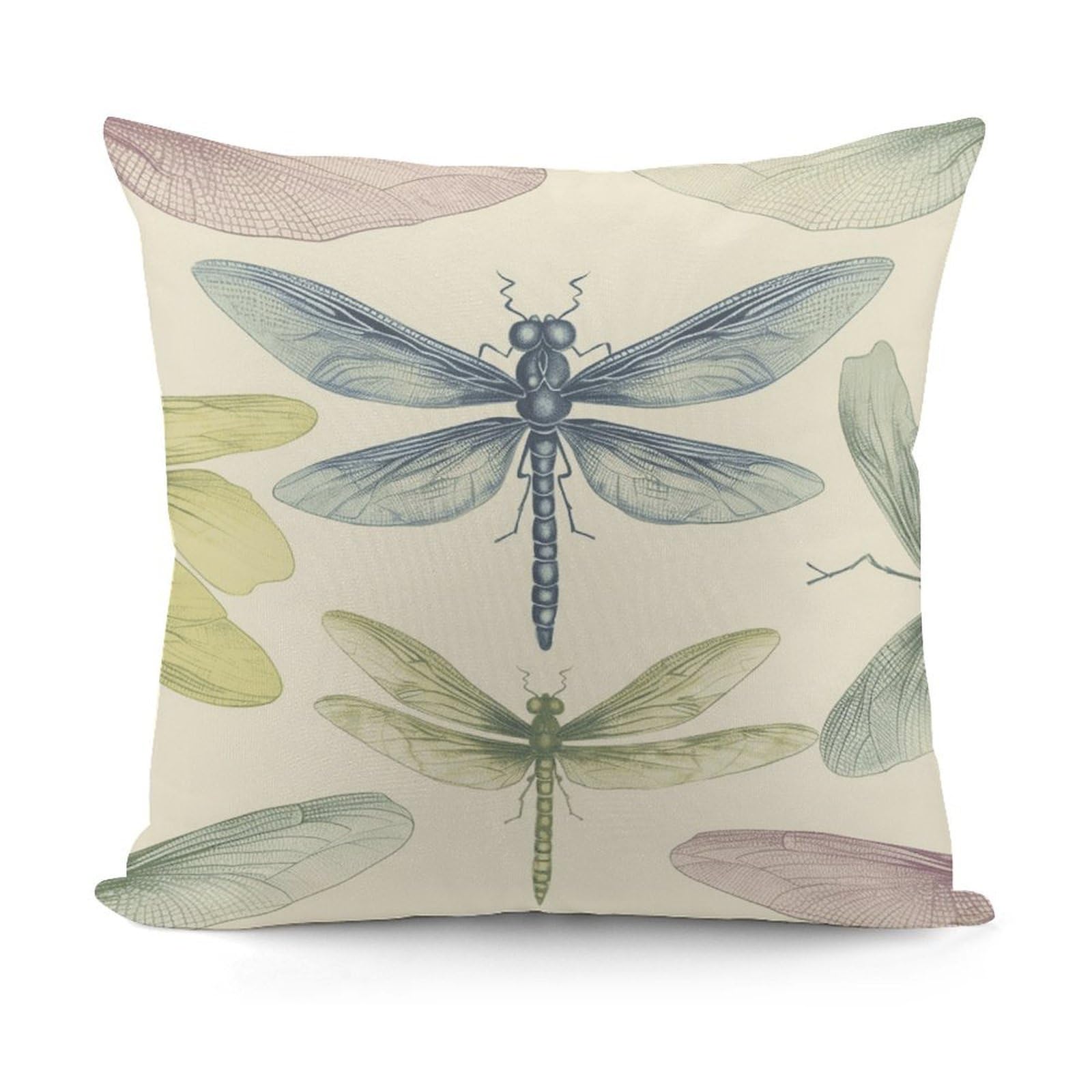 VstaDank Dragonfly Drawing Pillow Covers Soft Plush Decorative Square Pillow Cover Modern Breathable Pillowcases Pillowcase with Invisible Zipper 18x18 Inches for Sofa Living Room