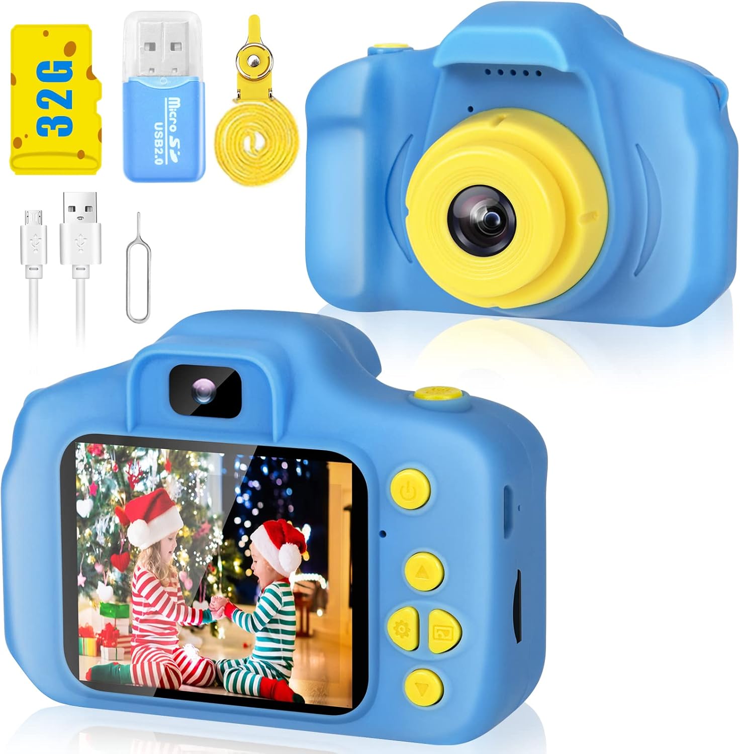 Desuccus Kids Camera Toddler Toys Christmas Birthday Gifts for Boys and Girls Kids Toys 3-9 Year Old HD Video Digital Video Camera for Toddler 5 Puzzle Games with 32GB SD Card (Blue) : Toys & Games