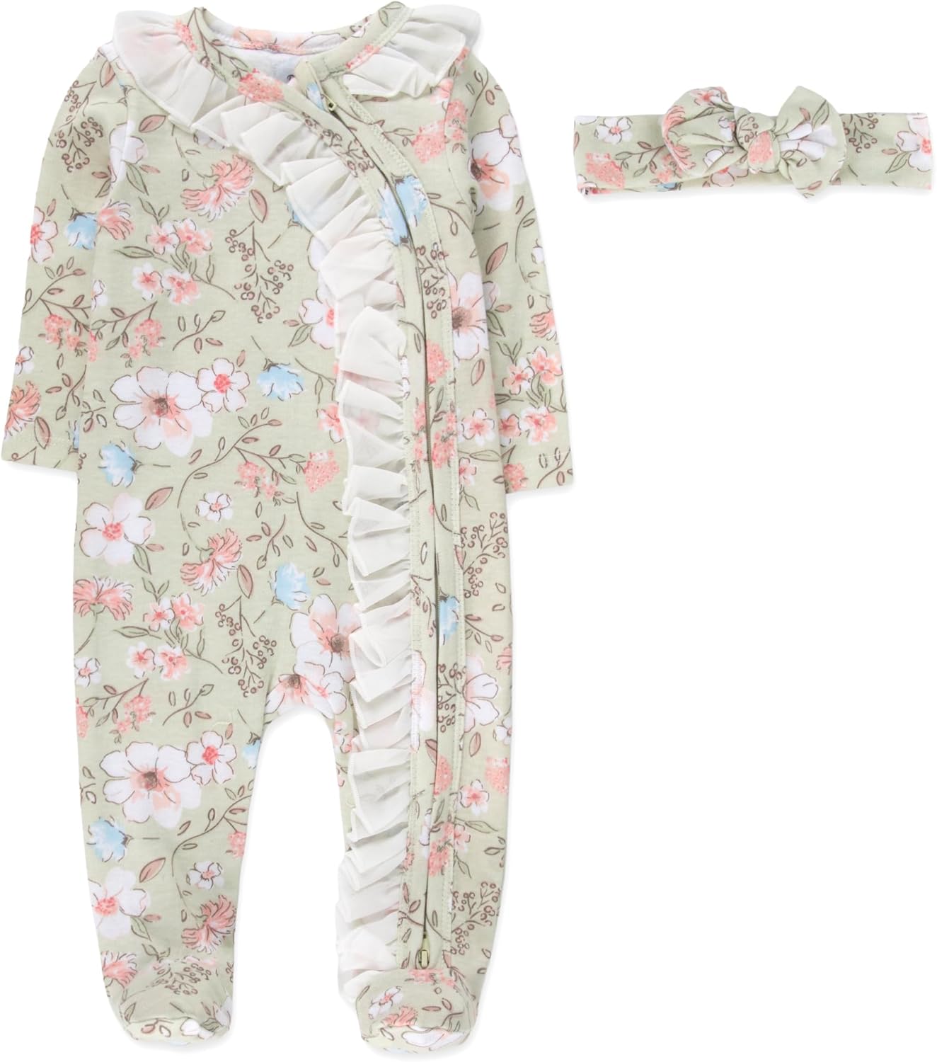 Baby Essentials Baby Girl Sleepers,4 Piece Outfit Set, Romper Footies and Headband – All Season Baby Clothes Gift Set - Image 2