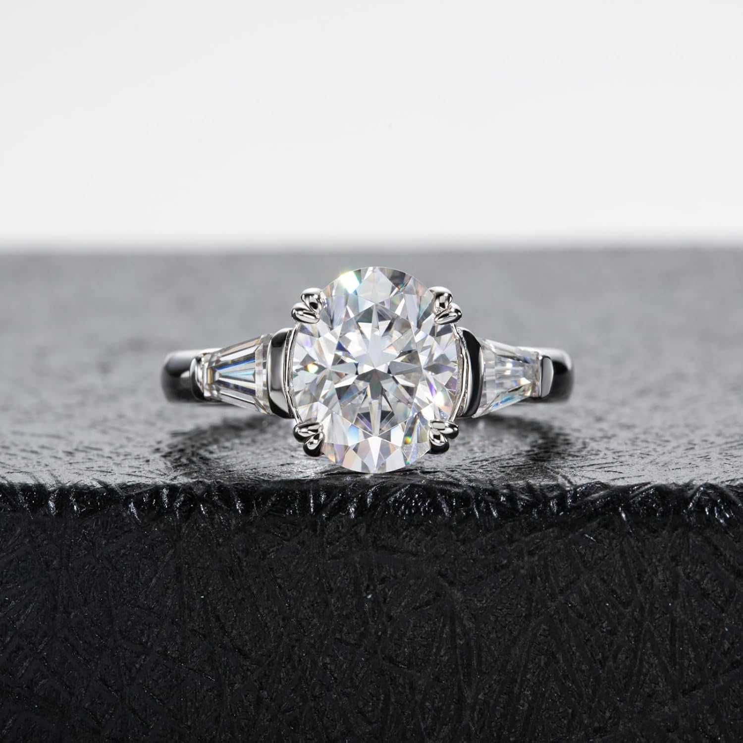 Round Cut Moissanite 3 Stone Engagement Rings D Color VVS1 Emerald Cut 925 Sterling Silver Anniversary Wedding Promise Ring for Women - Image 2