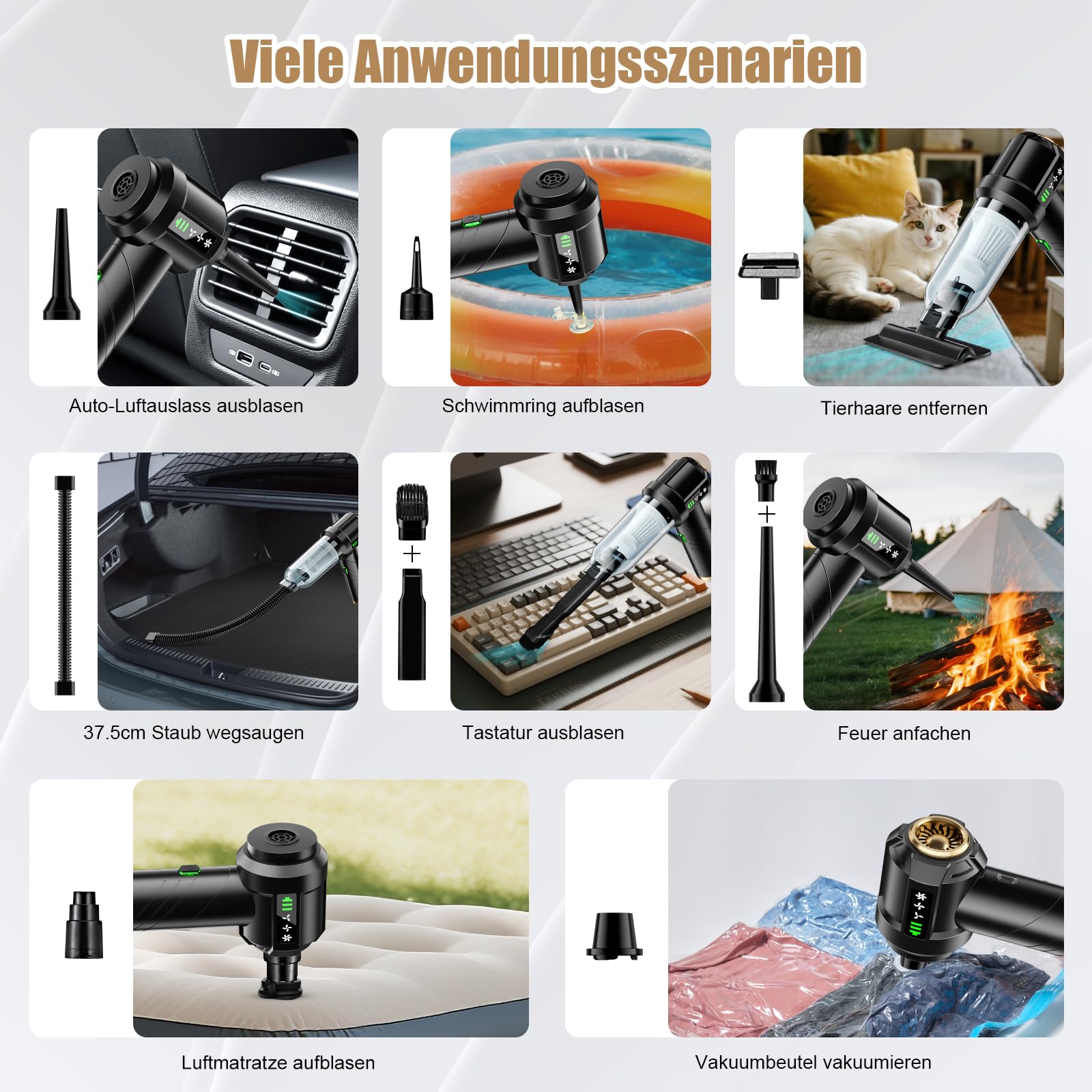 Handstaubsauger Akku 4-in-1, 28000PA Auto Staubsauger Stark mit Bürstenloser Motor, Handstaubsauger Kabellos, 3-Gang 250000 U/min Autostaubsauger für Auto, Küche, Haus & Tierhaar Reinigung
