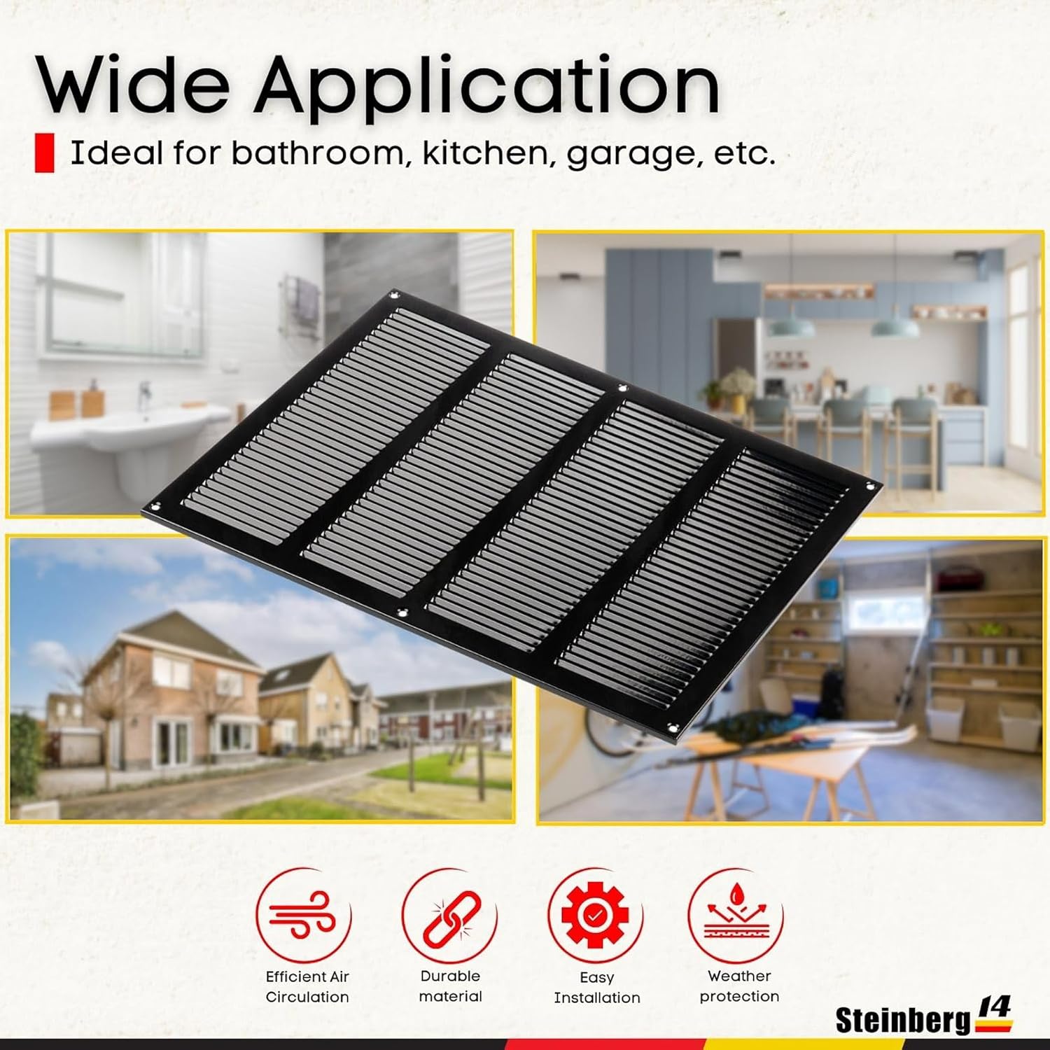 Steinberg14 Black Vent Cover 14x10 (Duct Opening) with Mesh - Wall and Ceiling Ventilation Register - HVAC Cold Air Return Grille - 15.75"W x 11.81"H Outer Dimensions