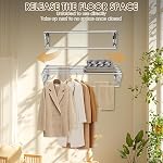 Rack de séchage XL-31.5" mural, 130 LBS Rack de séchage rétractable à grande capacité, rack de séchage collapsible Facile à installer avec 7 Séchoirs, Space Économiser pour Blanchisserie-Blanc