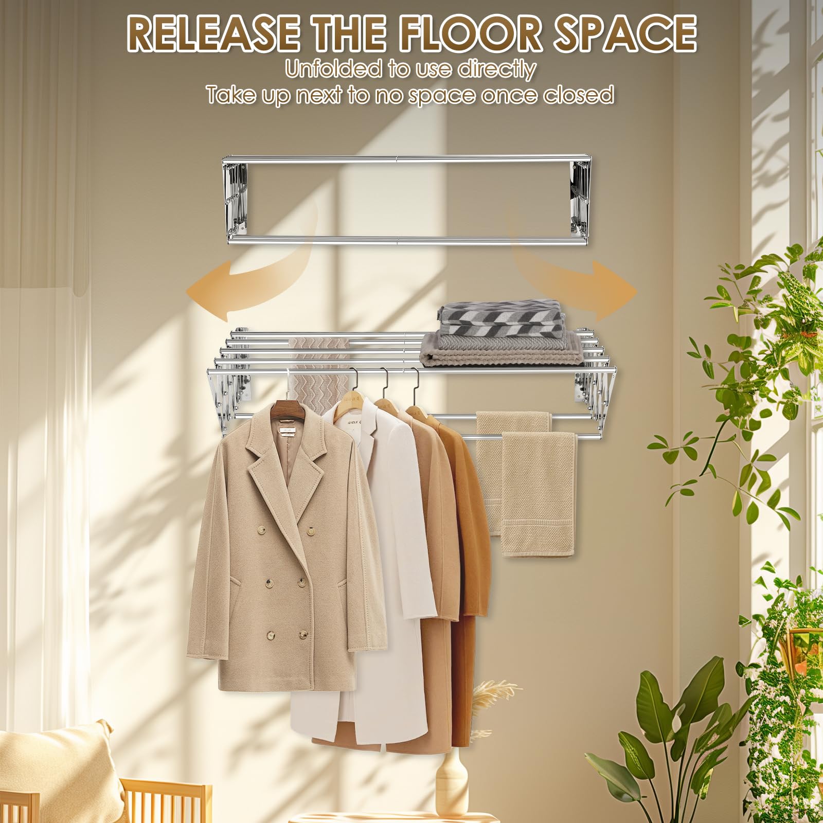 XL-31.5 pulgadas - Estante de secado de ropa para montaje en la pared, 130 libras, gran capacidad, a prueba de óxido, retráctil, estante de secado plegable, fácil de instalar con 7 varillas de secado 3