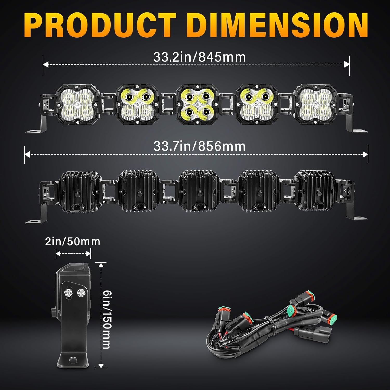 Willpower 33 inch 150W Straight Curved Adjustable & Linkable LED Light Bar with Wiring, Spot Flood Beam Off Road 4X4 Driving Fog Lights for 12V 24V Vehicle 4WD Car ATV UTV SUV Truck Tractor Trailer