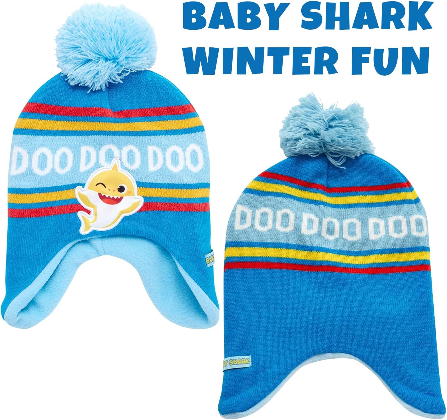 Nickelodeon Boys' Baby Shark Winter Hat and 2 Pairs of Mitten Set (Toddler) - Image 2