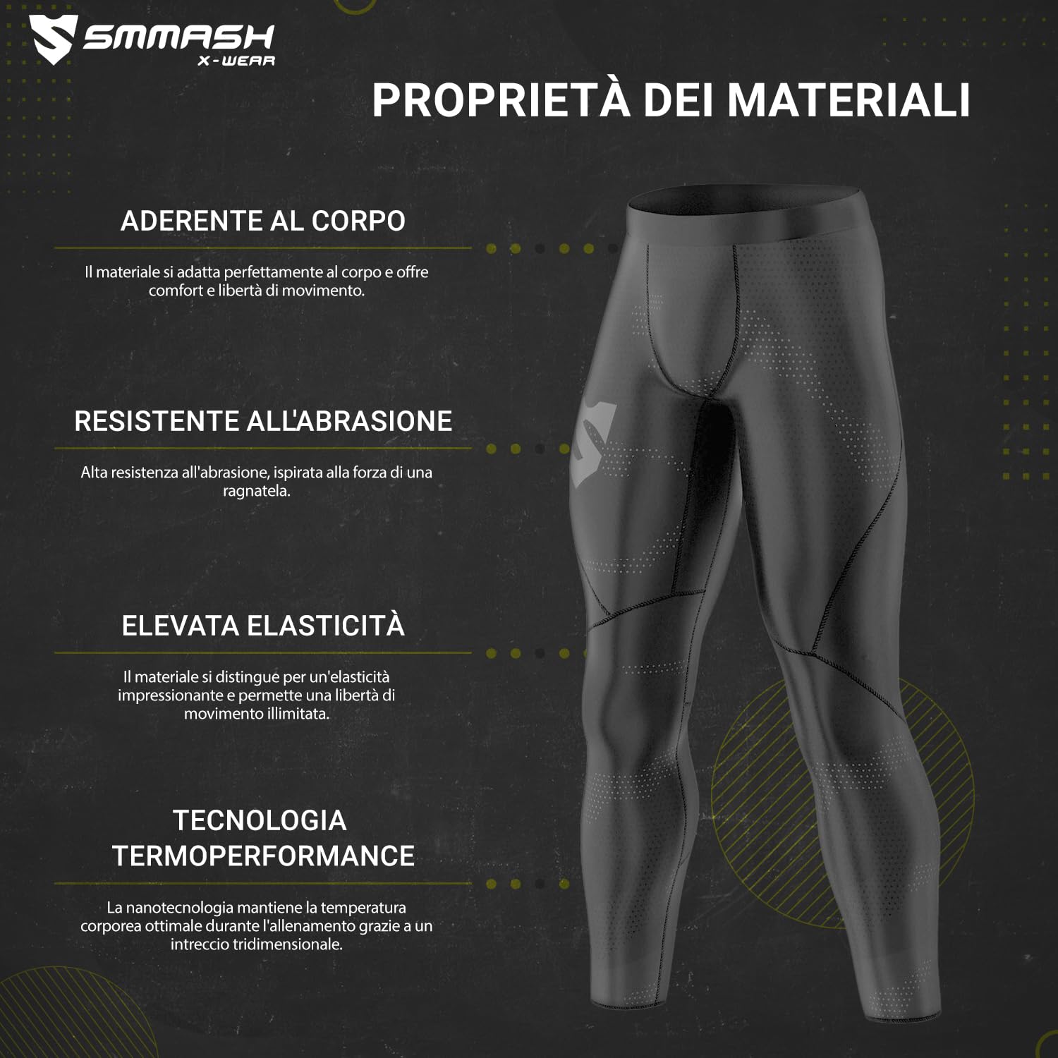 SMMASH Pantaloni A Compressione Pantaloni da Corsa per Uomo Leggings Lunghi Leggings Sportivi per Uomo Tecnologia di Seconda Pelle Traspirante Pantaloni da Corsa