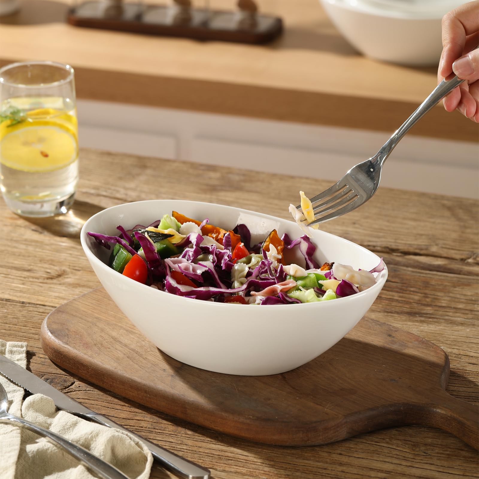 LIFVER Salatschüssel Set Porzellan 1060ml, Müslischale Groß, Suppenschale Keramik, Servierschale für Salat, Beilagen, Suppe, Dessert, 4er Set, Weiß (Packung mit 2)