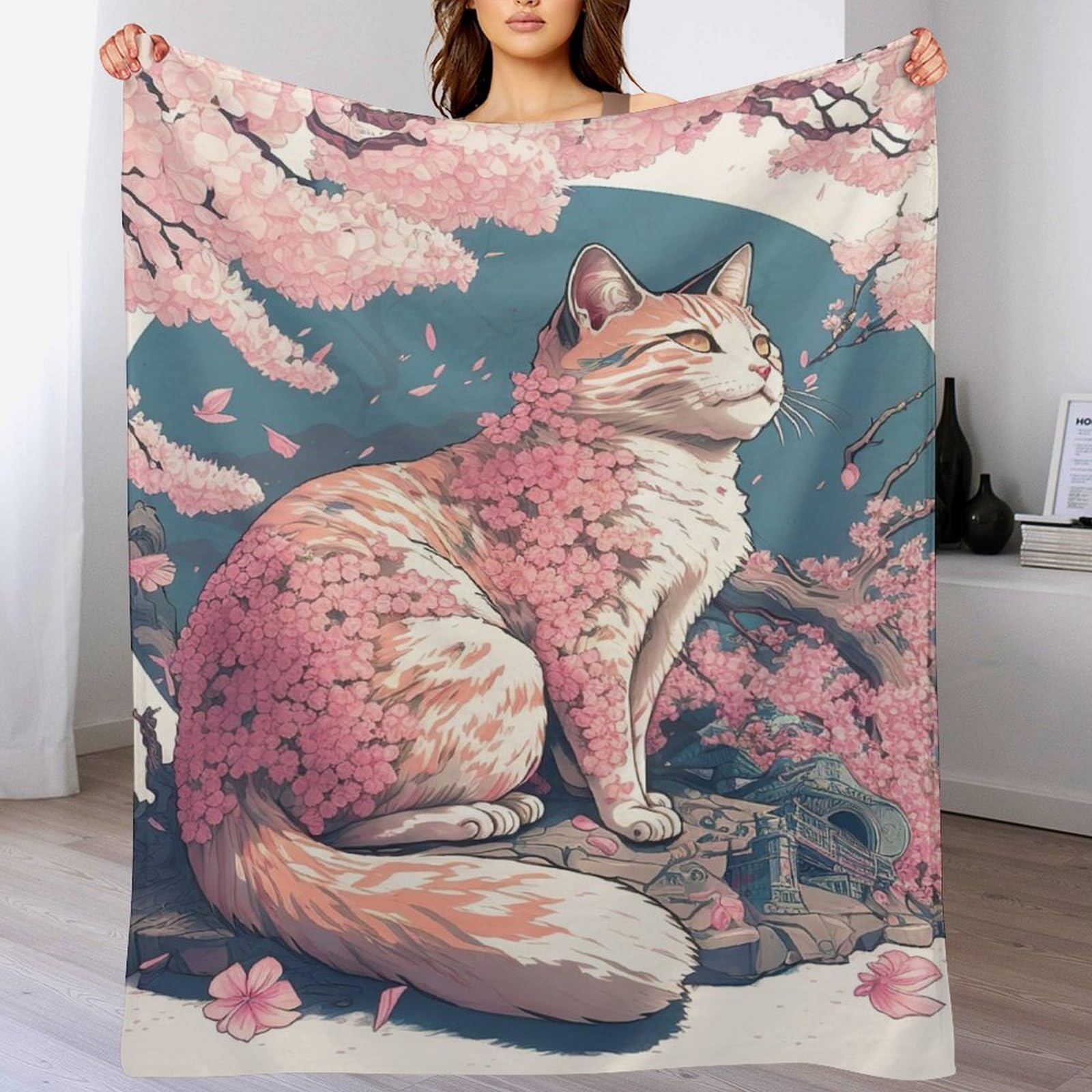 Couverture chat Japan en flannel douce pour vos soirées cocooning sur le canapé