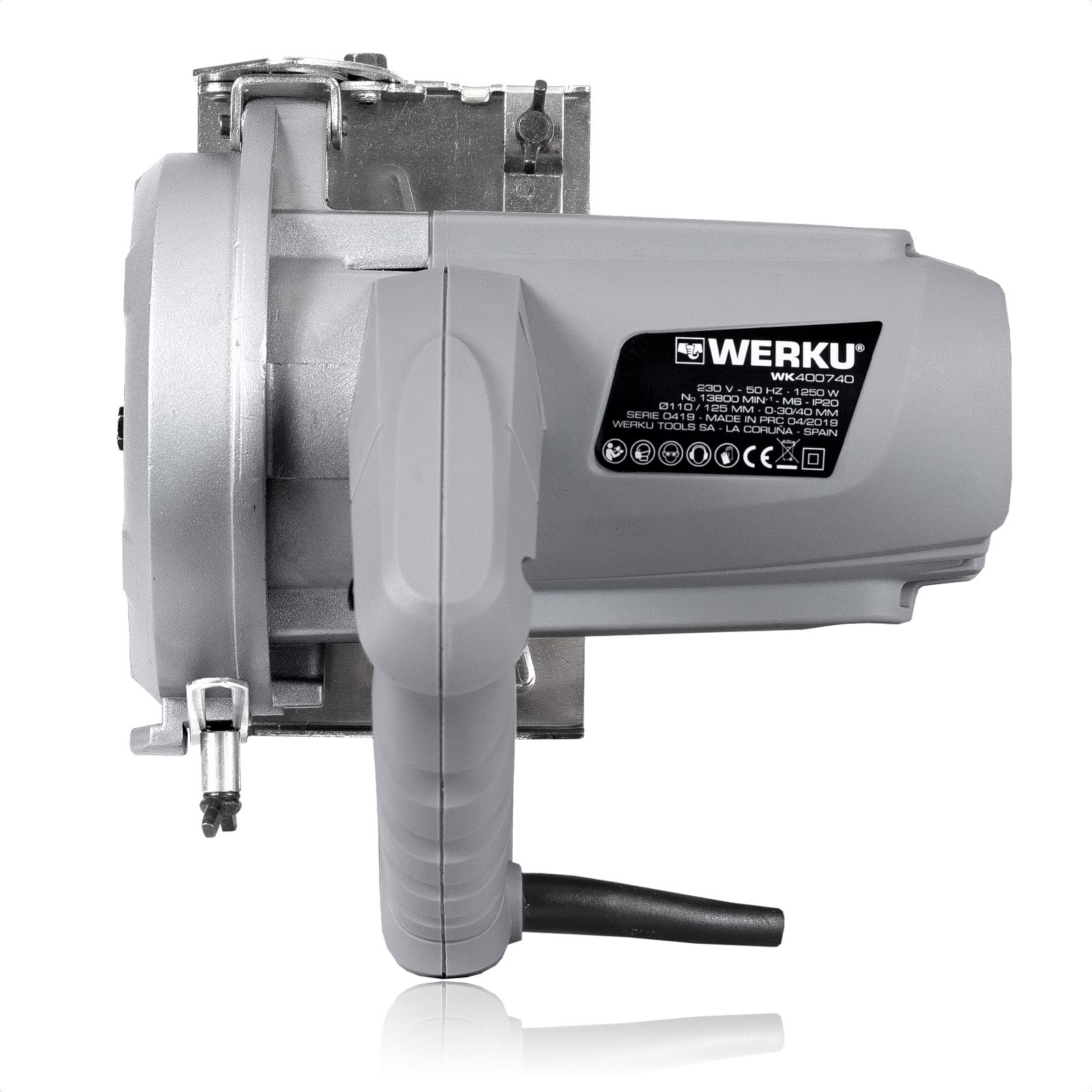 Werku WK400740, Sierra Circular Mármol-Piedra, Calidad Profesional, Potencia 1250 W, Disco 125 mm, Graduable 45º, Sistema Refrigeración, Incluye Disco Corte y Manguera Agua