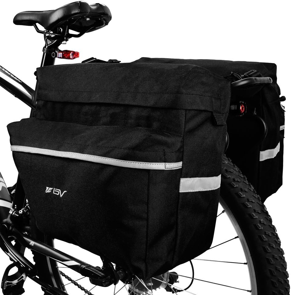 BV 26L Rear Bike Bag - Bike Saddle Bag with 4 Zippered Compartments & Adjustable Hooks - Water-Resistant Bike Bags for Bicycles with Reflective Trim, Taillight Hanger & Handle - Fits Most Racks
