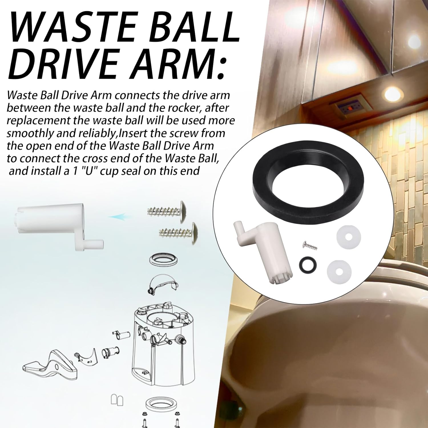 42048 Waste Ball Drive/Waste Ball Drive Arm Kit Compatible with Thetford Aqua Magic Style Lite, Style II, Style Plus Toilet(Include Closet Flange Seal, Drive Arm, Screw,Plastic Rings)