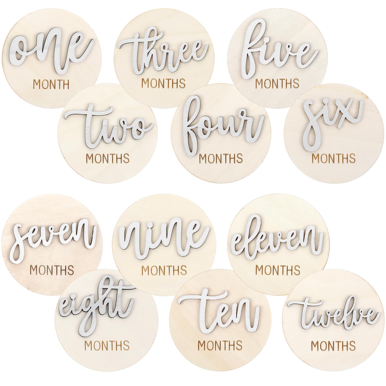 PEOVLVN Holz Meilensteinkarten Baby - 6pcs 1-12 Monate Baby Monatskarten aus Holz, Perfekt für Meilensteinkartens Schwangerschaft & Babys Meilensteinkarten, Ideal für Eltern & werdende Mütter(Weiß)