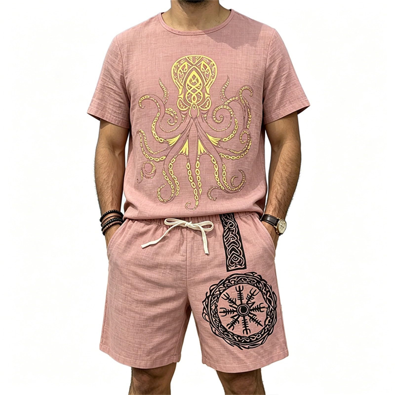 Ensemble short t-shirt homme rayé coupe ample décontractée pour l'été